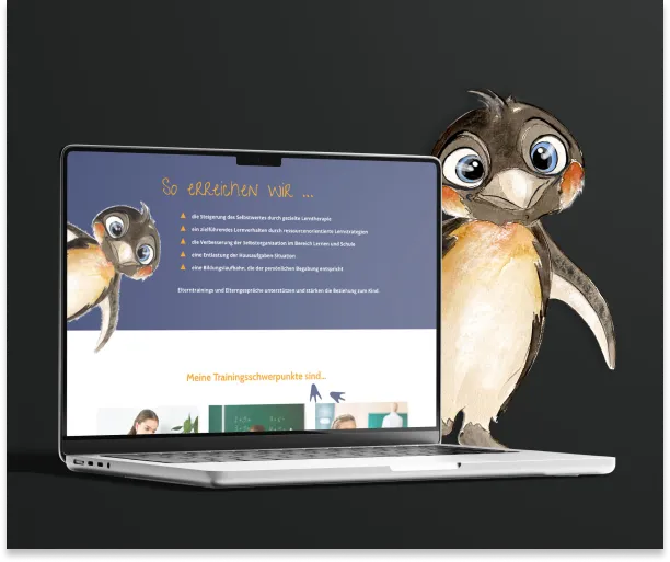 Das erstellte Mockup und Maskottchen für LernDeinDIng von Irene Pfleger